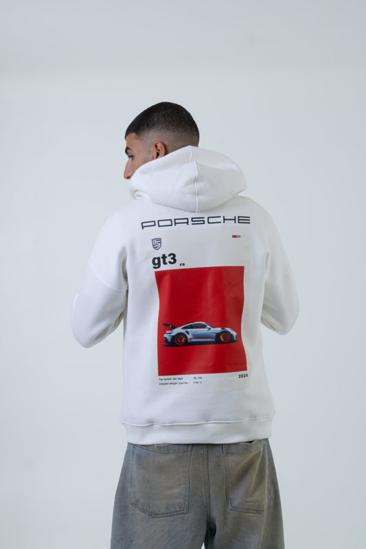 White Printed "GT3rs" Hoodie