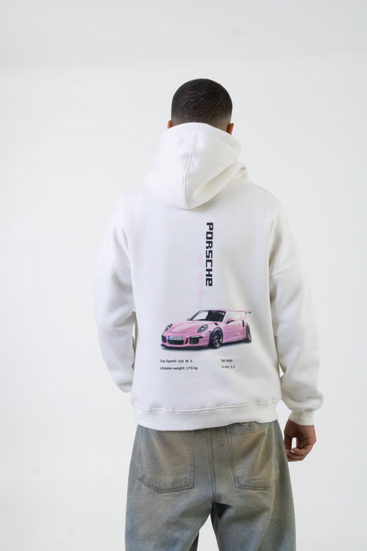 White Printed "GT3" Hoodie