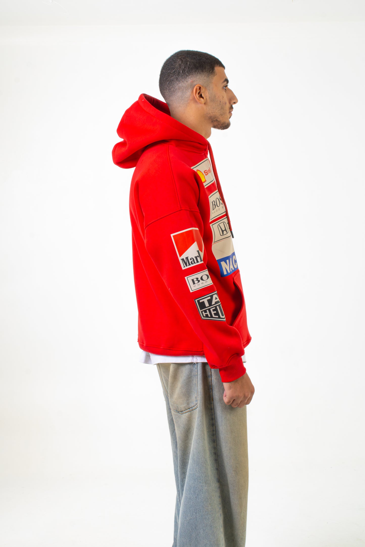 Red Printed "MARL" Hoodie