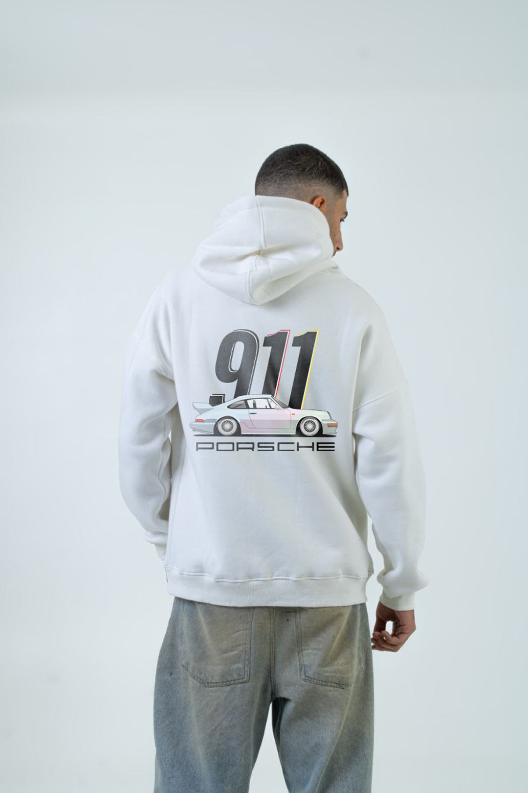 White Printed "911" Hoodie