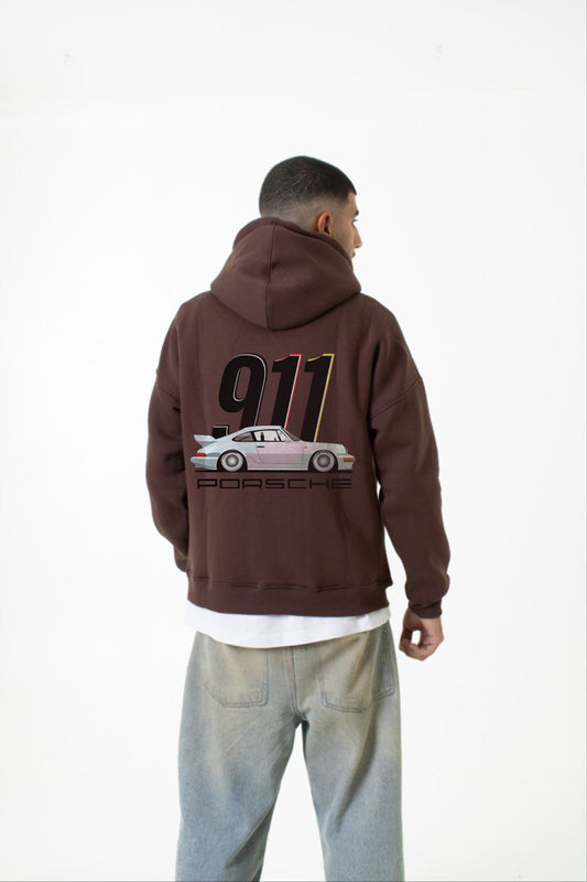 Brown Printed "911" Hoodie