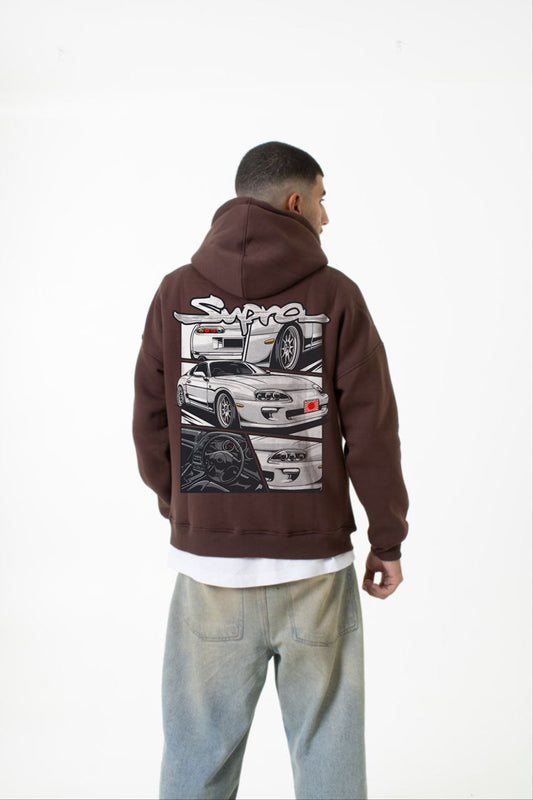 Brown Printed "supra" Hoodie