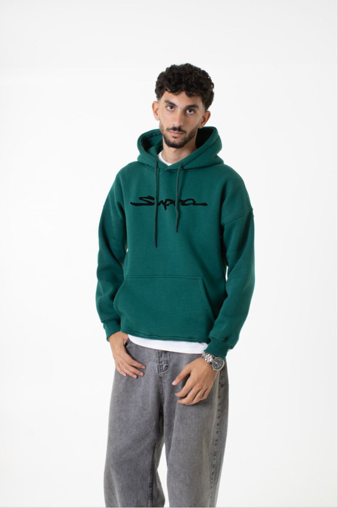 Dark Green Printed "supra" Hoodie