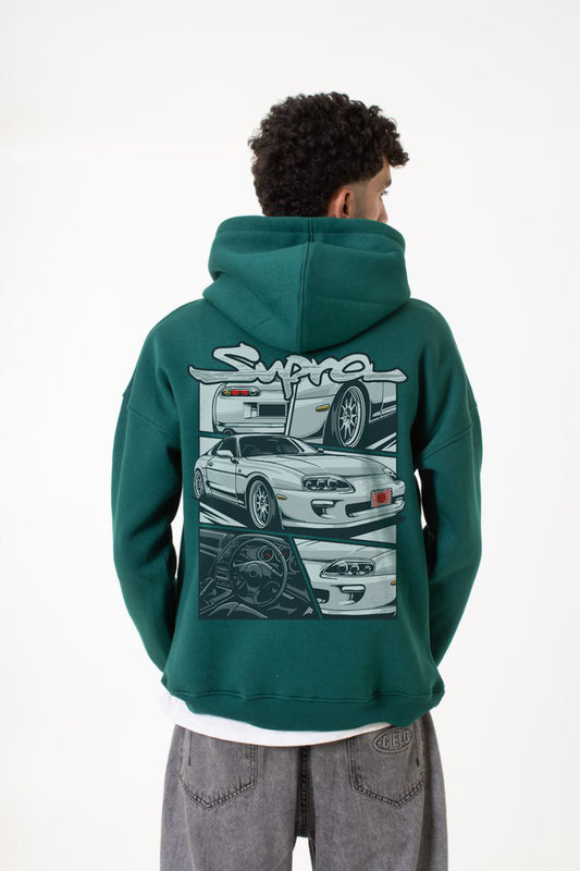 Dark Green Printed "supra" Hoodie