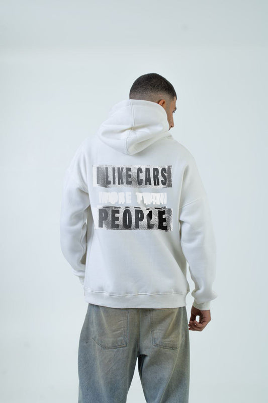 White Printed "Like cars" Hoodie