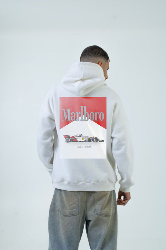 White Printed "MARLF1" Hoodie