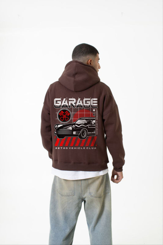 Brown Printed "Garage" Hoodie