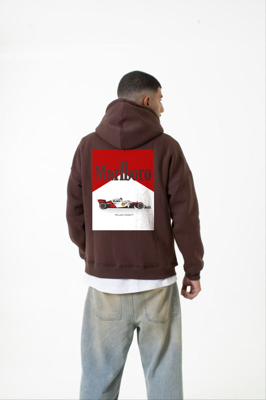 Brown Printed "MARL F1" Hoodie