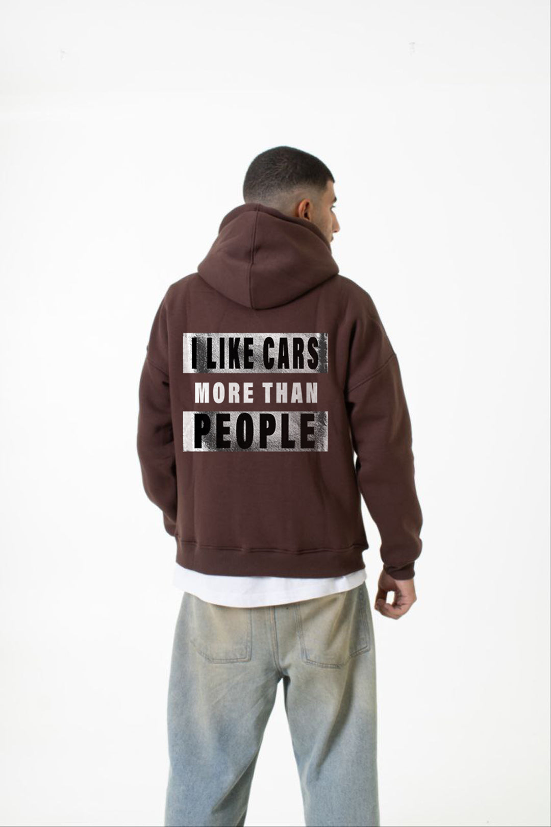 Brown Printed "Like cars" Hoodie